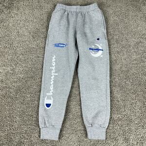 Champion Sweatpants Boys Medium Gray Blue Signature Spellout Print Joggers